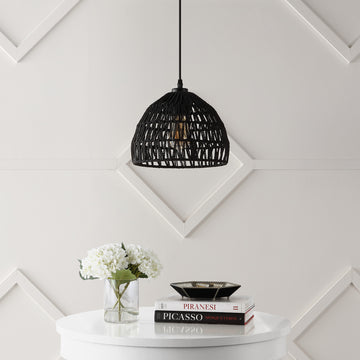 Campana 20" Bohemian Modern Woven Rattan/Iron LED Pendant